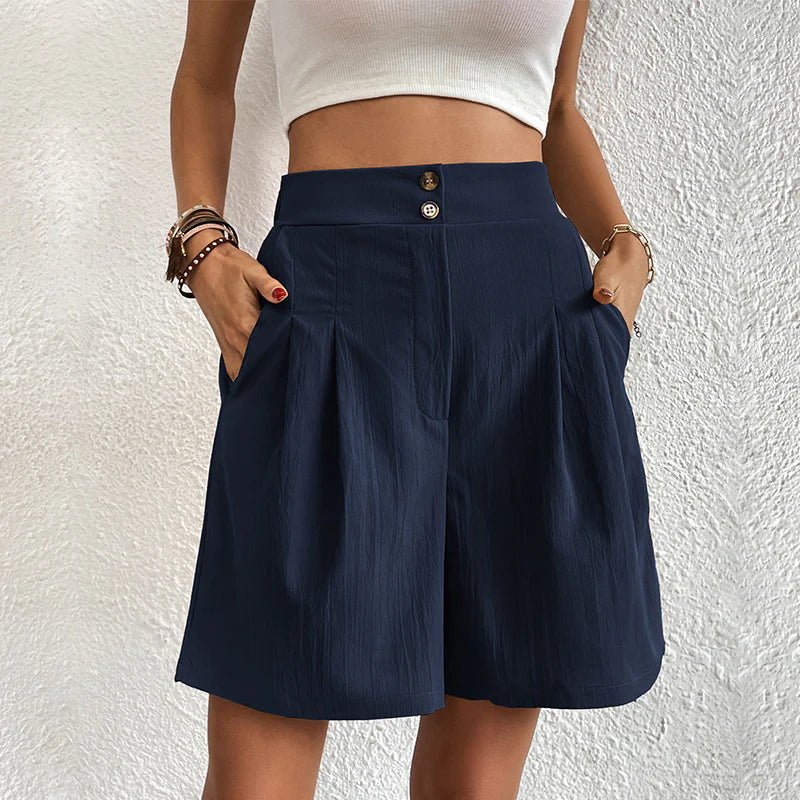 Women's High Waist Wide Leg Shorts with Pleats and Pockets