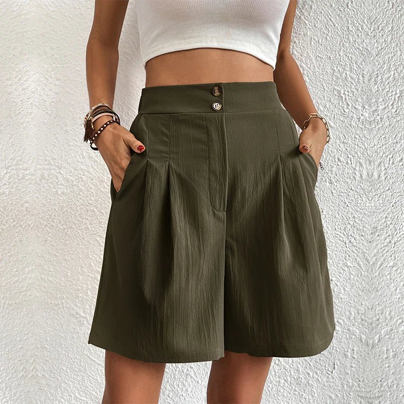 Women's High Waist Wide Leg Shorts with Pleats and Pockets