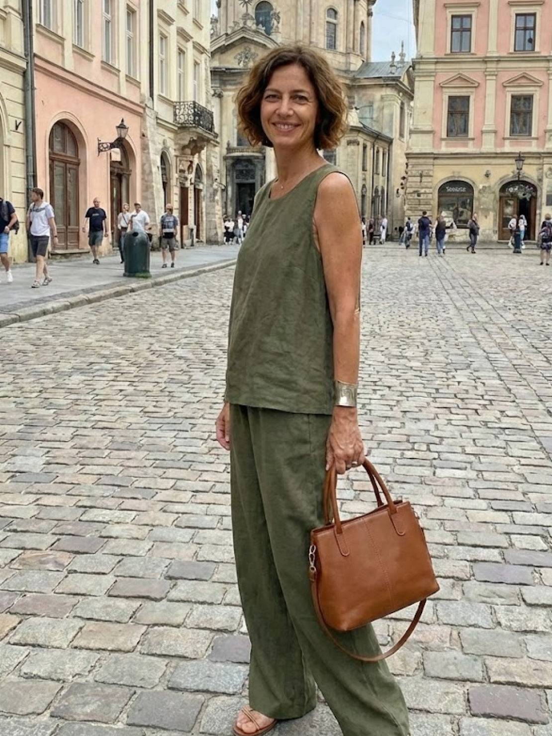 Women's Sleeveless Tank Top with Matching Wide-Leg Trousers