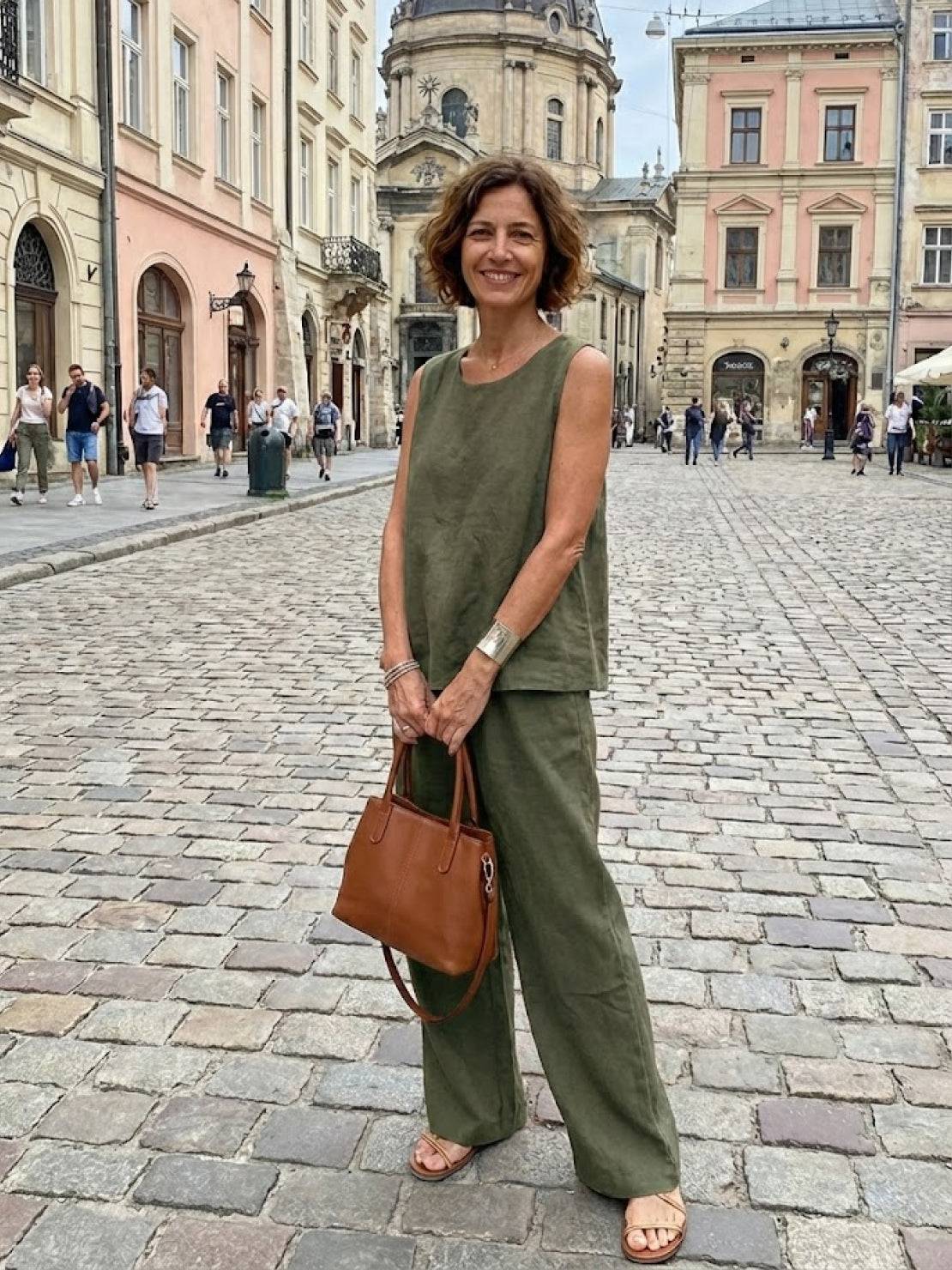 Women's Sleeveless Tank Top with Matching Wide-Leg Trousers