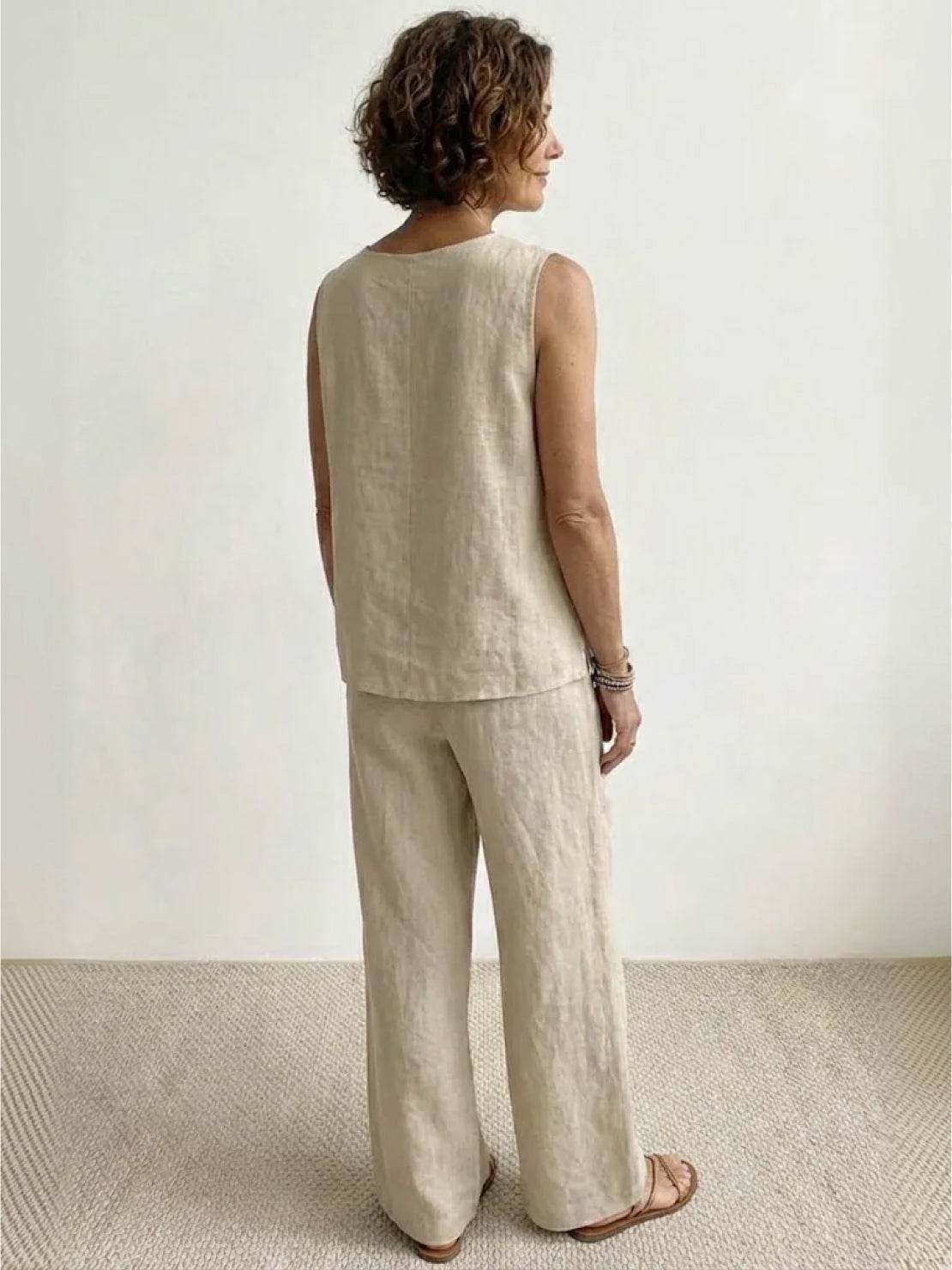 Women's Sleeveless Tank Top with Matching Wide-Leg Trousers