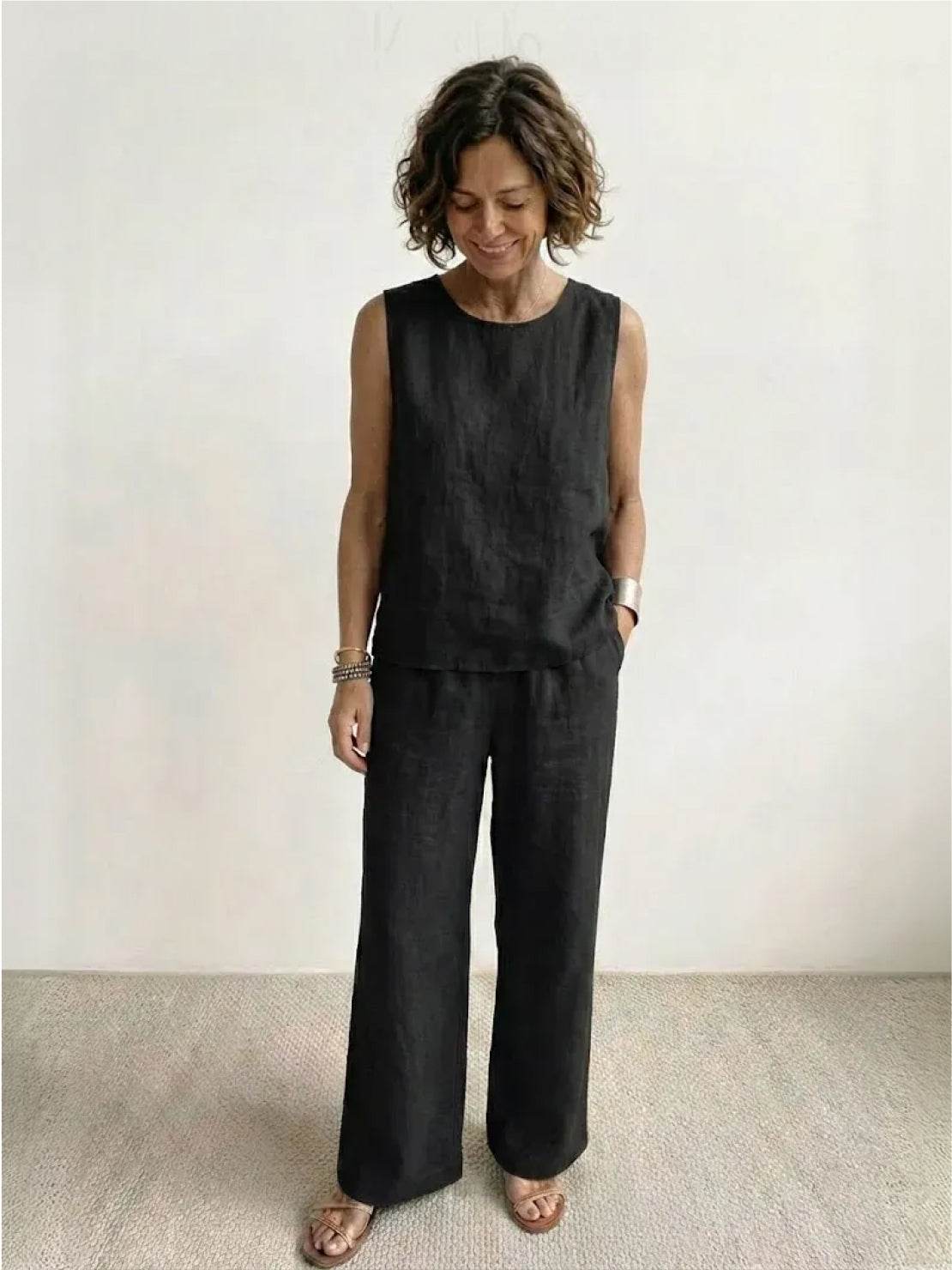 Women's Sleeveless Tank Top with Matching Wide-Leg Trousers