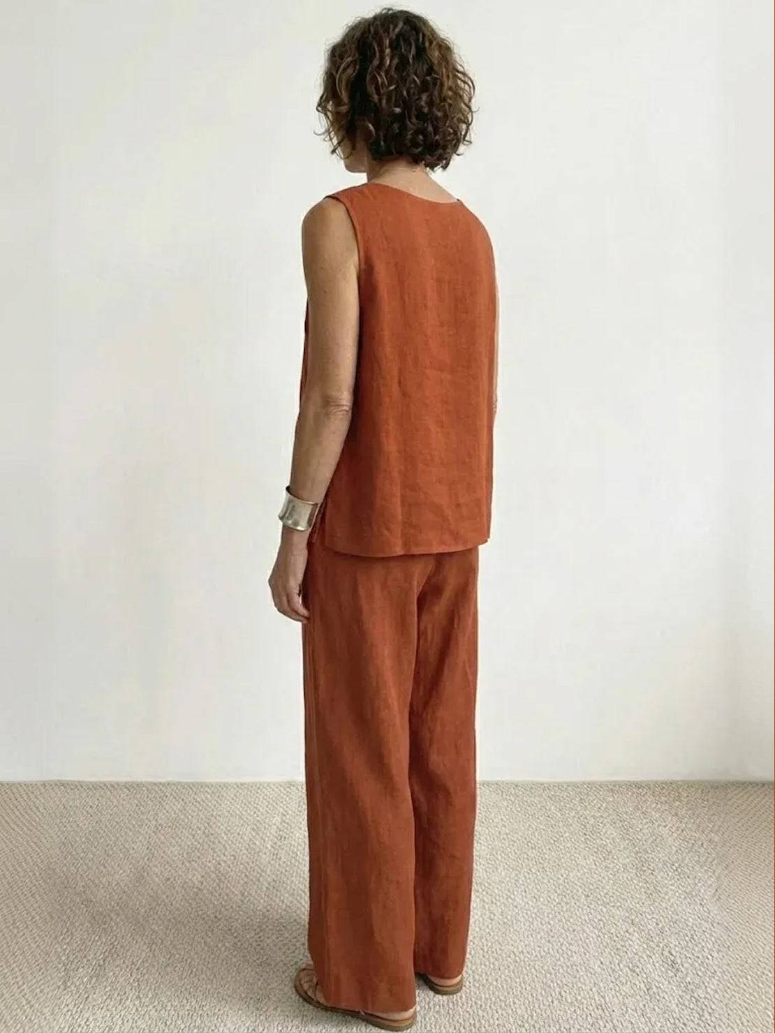 Women's Sleeveless Tank Top with Matching Wide-Leg Trousers