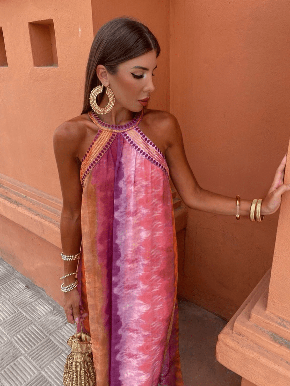 Women's Ombre Dress with Sleeveless Design and Flowy Skirt