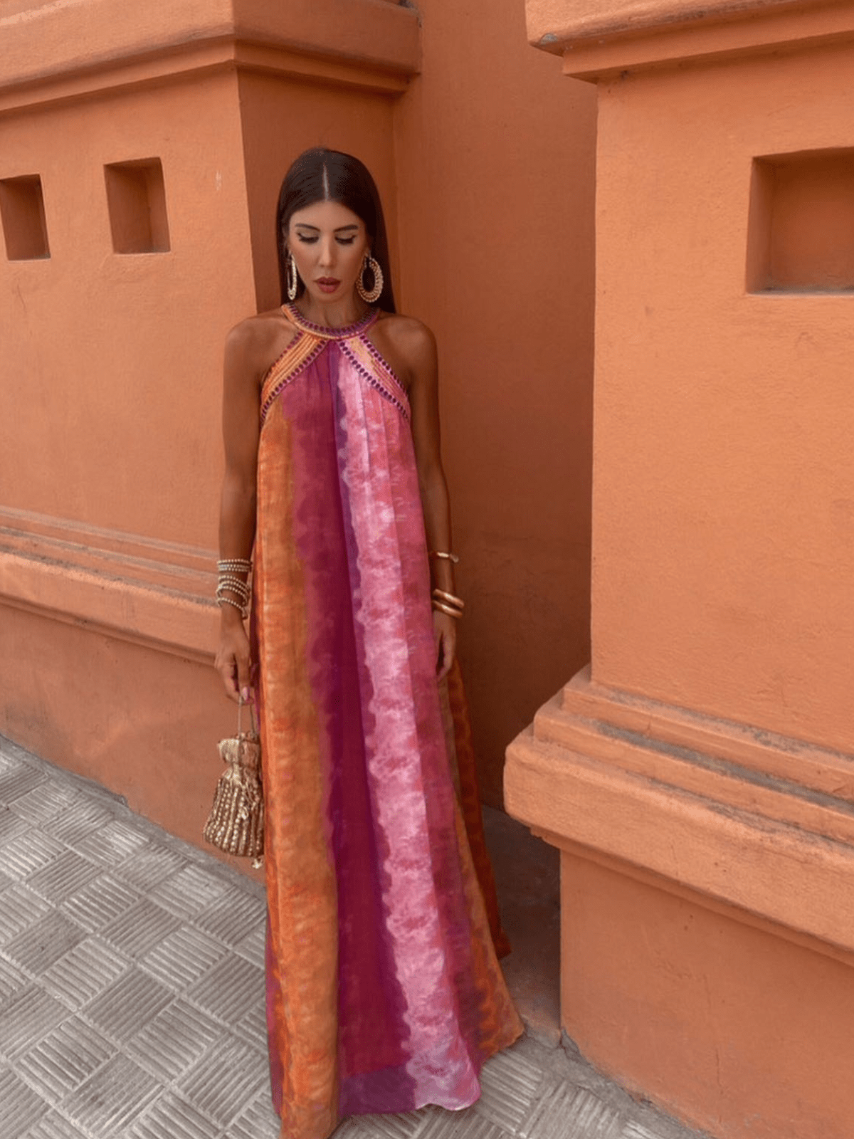 Women's Ombre Dress with Sleeveless Design and Flowy Skirt