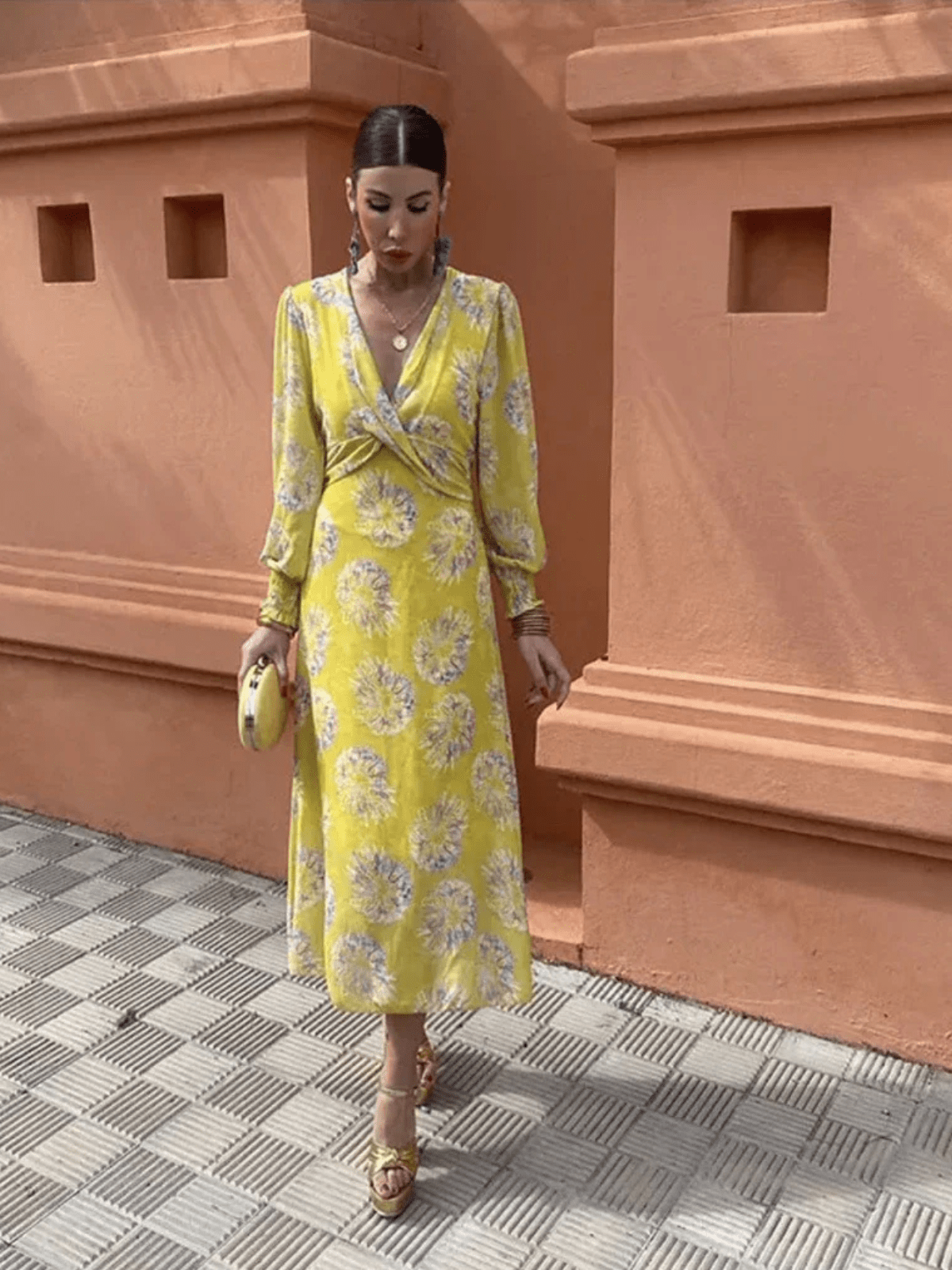 Women's Wedding Guest Dress with Lace Detail and Floral Design