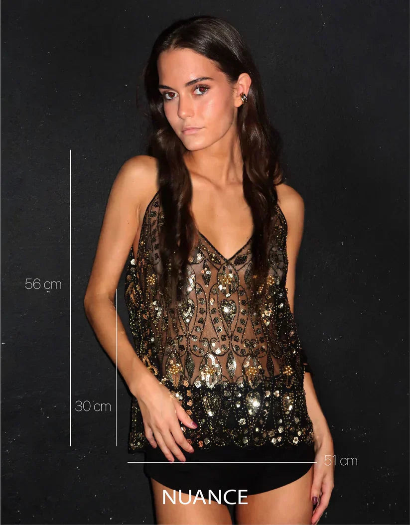 Women’s Sheer Top | Sleeveless Embellished Design