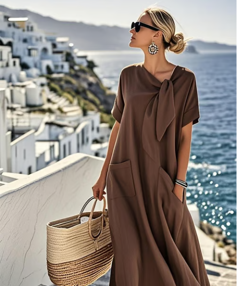 Women's Casual Dress with A-Line Cut and Short Sleeves