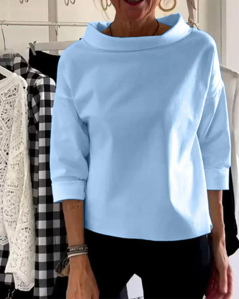 Women's Bateau Neck Top with 3/4 Sleeves and Relaxed Fit