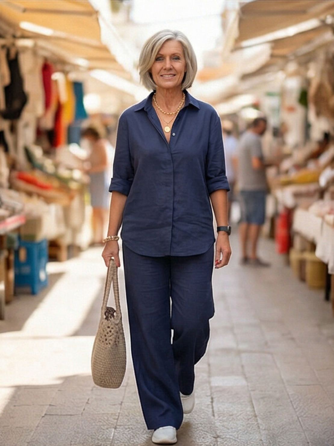 Women's Button-Down Shirt with Wide-Leg Trousers Set