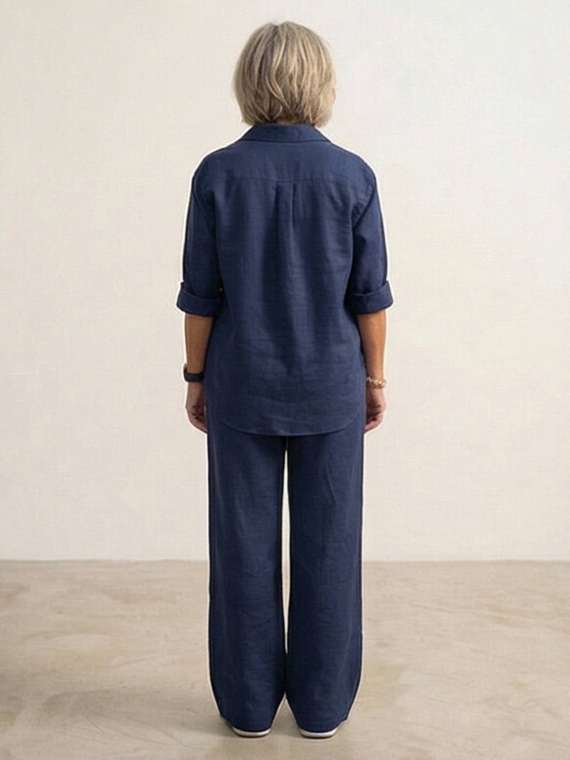 Women's Button-Down Shirt with Wide-Leg Trousers Set