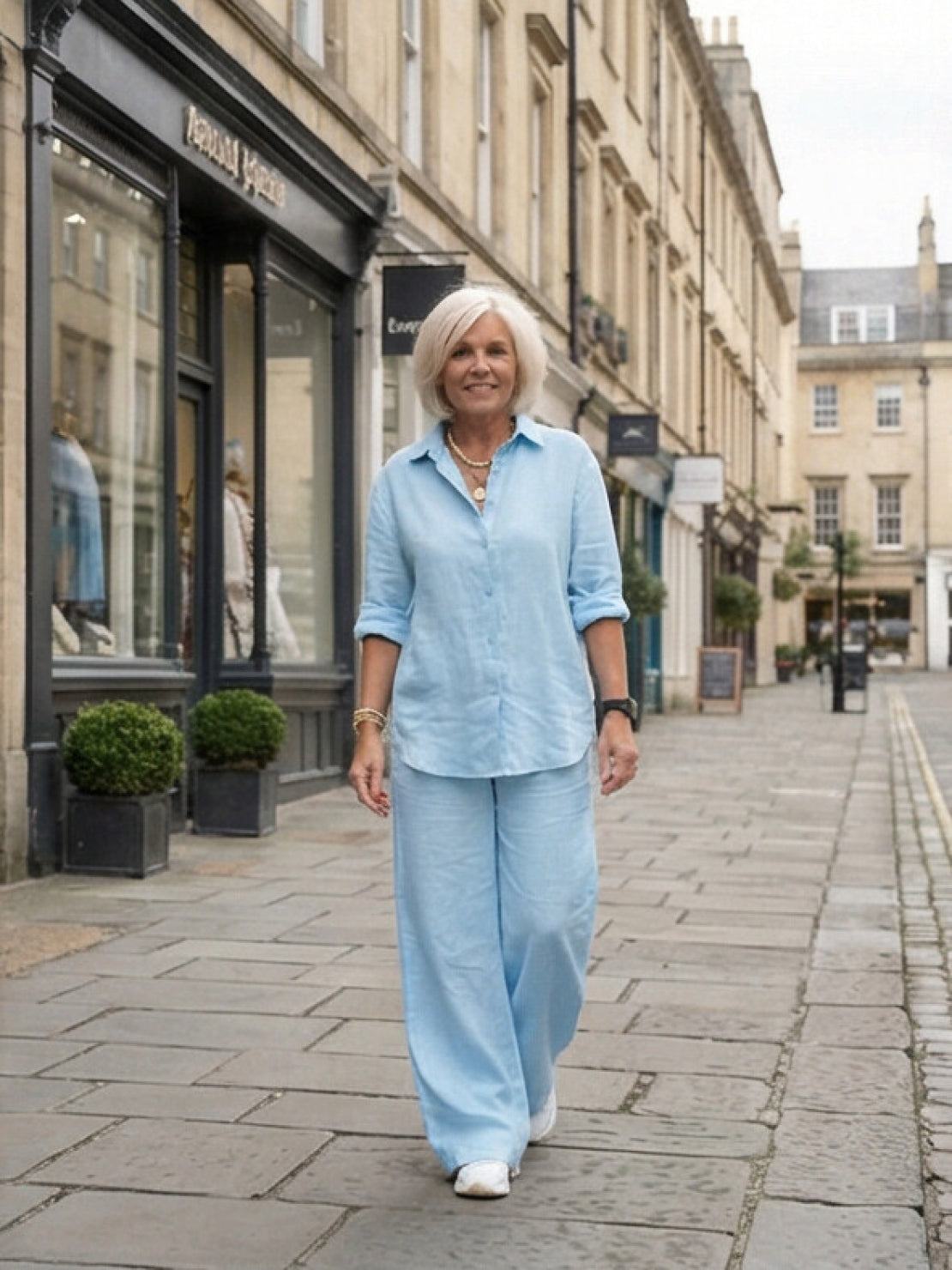 Women's Button-Down Shirt with Wide-Leg Trousers Set