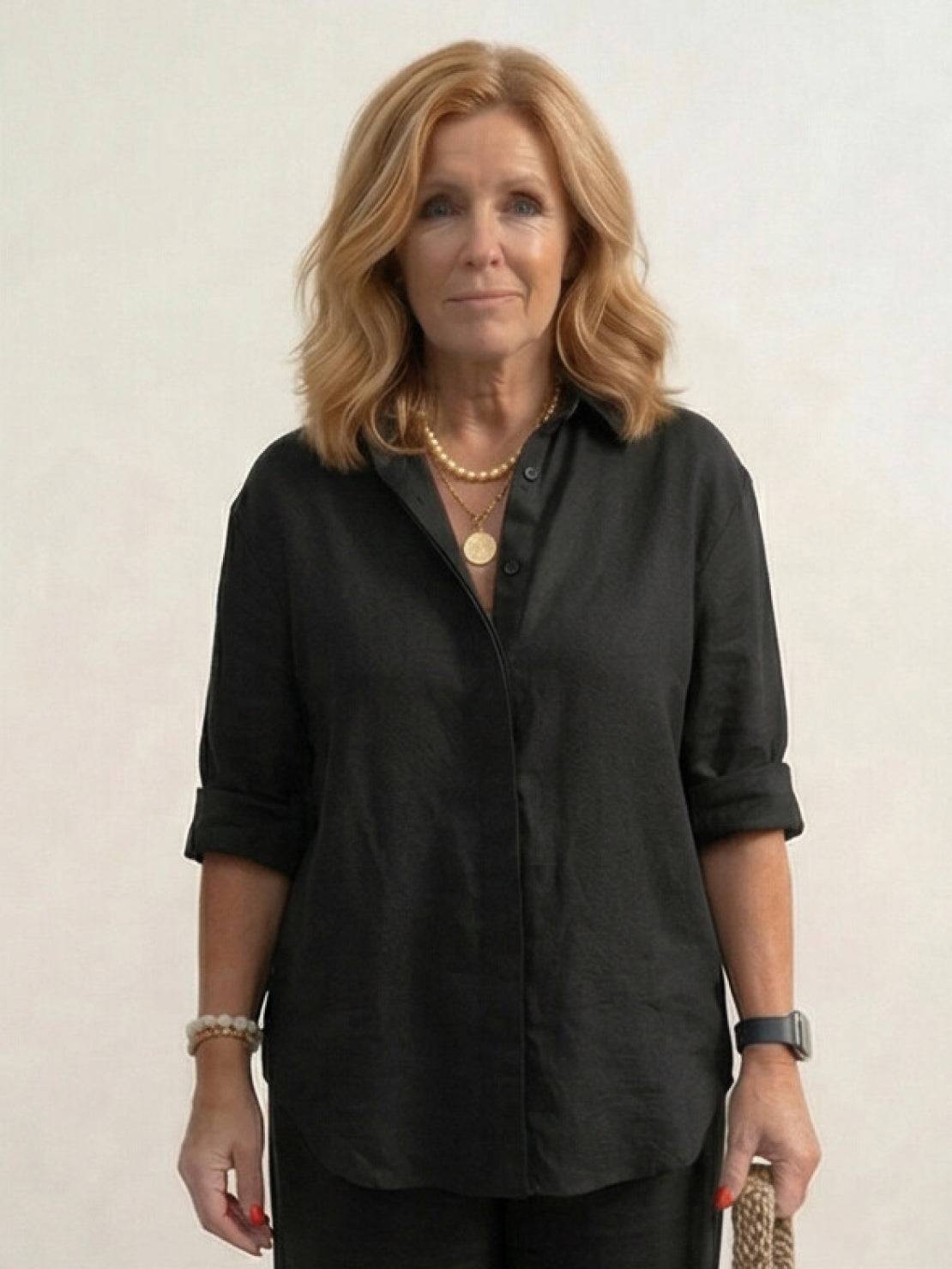 Women's Button-Down Shirt with Wide-Leg Trousers Set