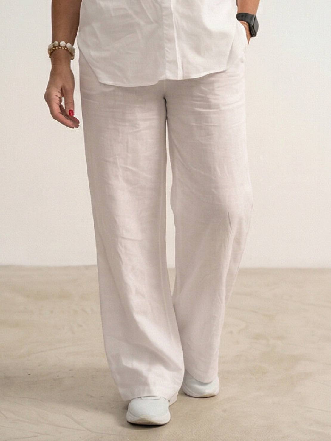 Women's Button-Down Shirt with Wide-Leg Trousers Set