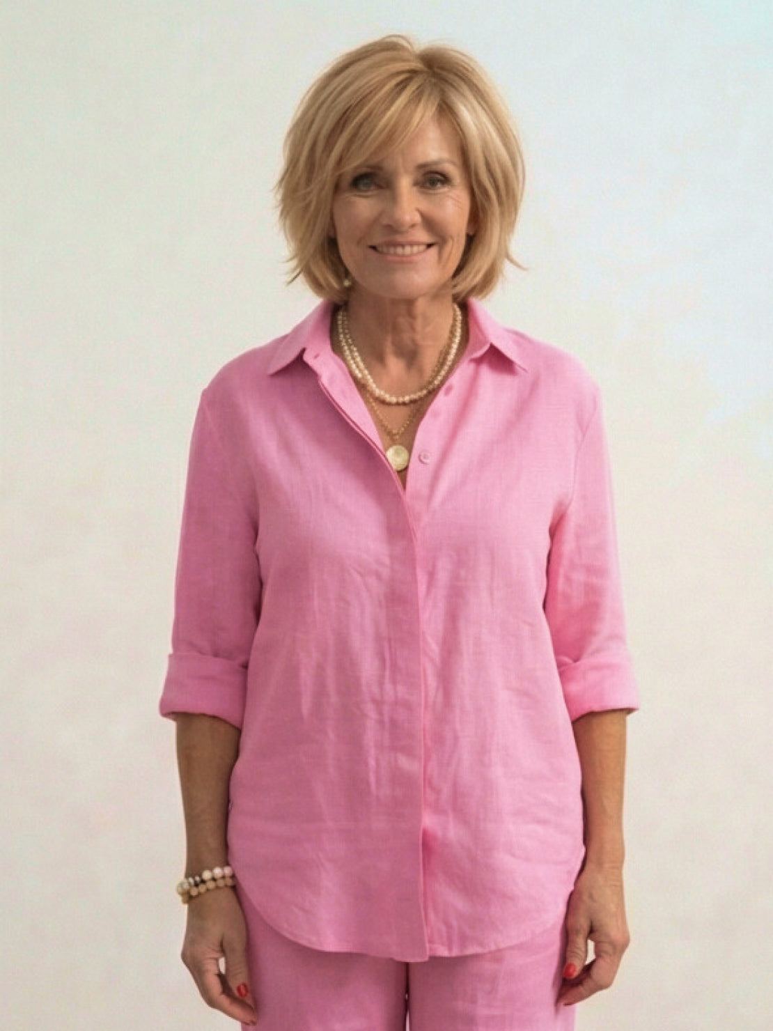 Women's Button-Down Shirt with Wide-Leg Trousers Set