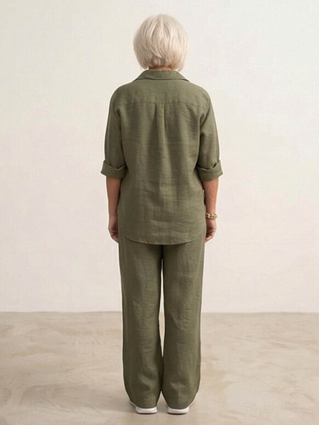 Women's Button-Down Shirt with Wide-Leg Trousers Set