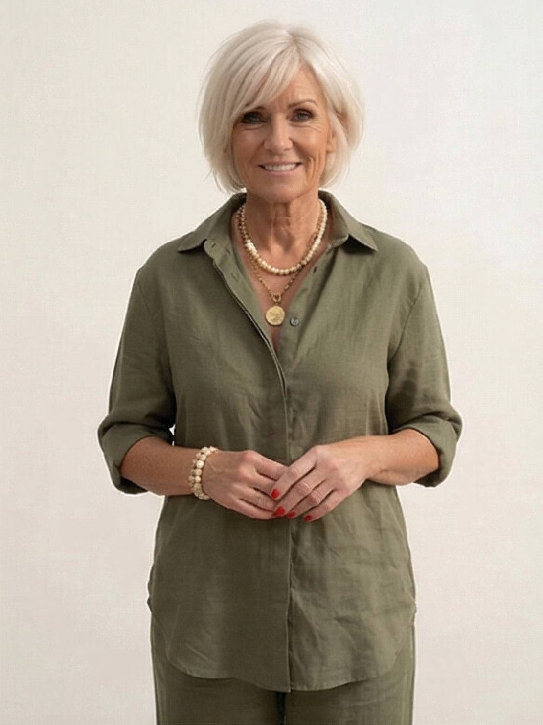 Women's Button-Down Shirt with Wide-Leg Trousers Set