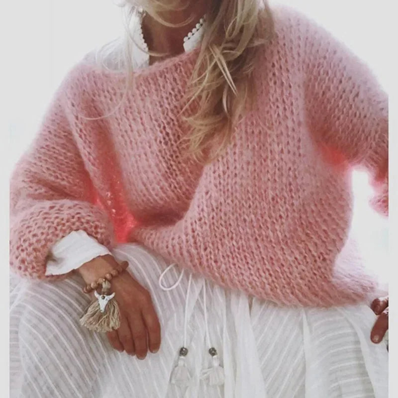 Women's Knitted Sweater with Long Sleeves and Relaxed Fit