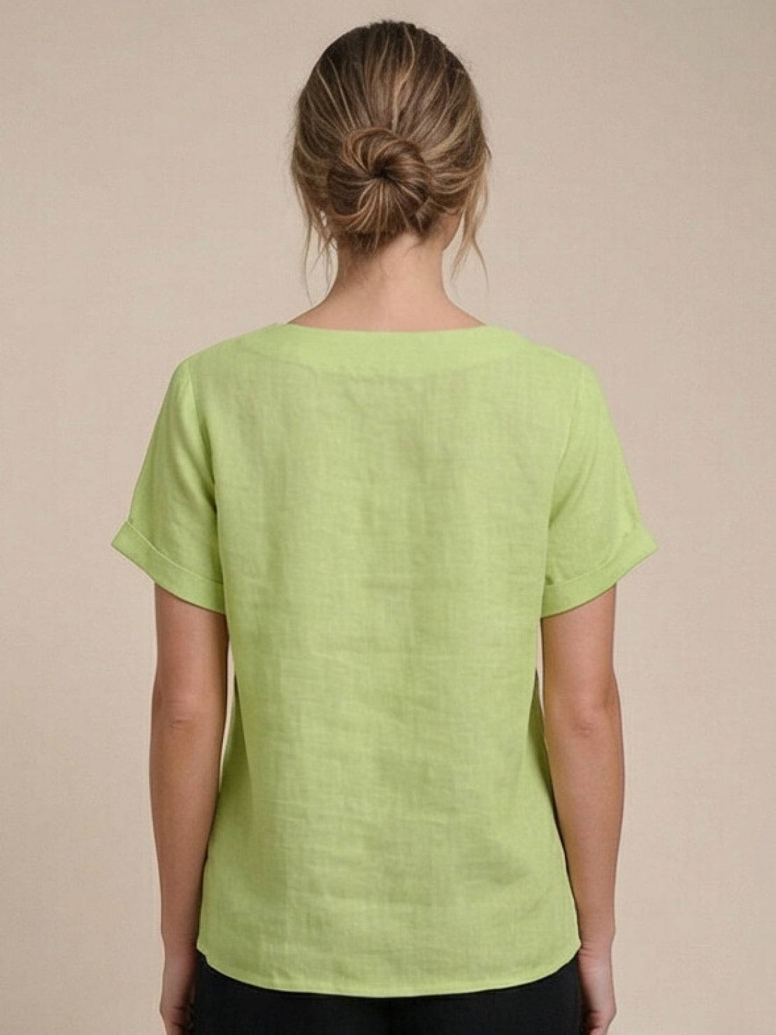 Women's Short Sleeve Top with Scoop Neck and Button Detail