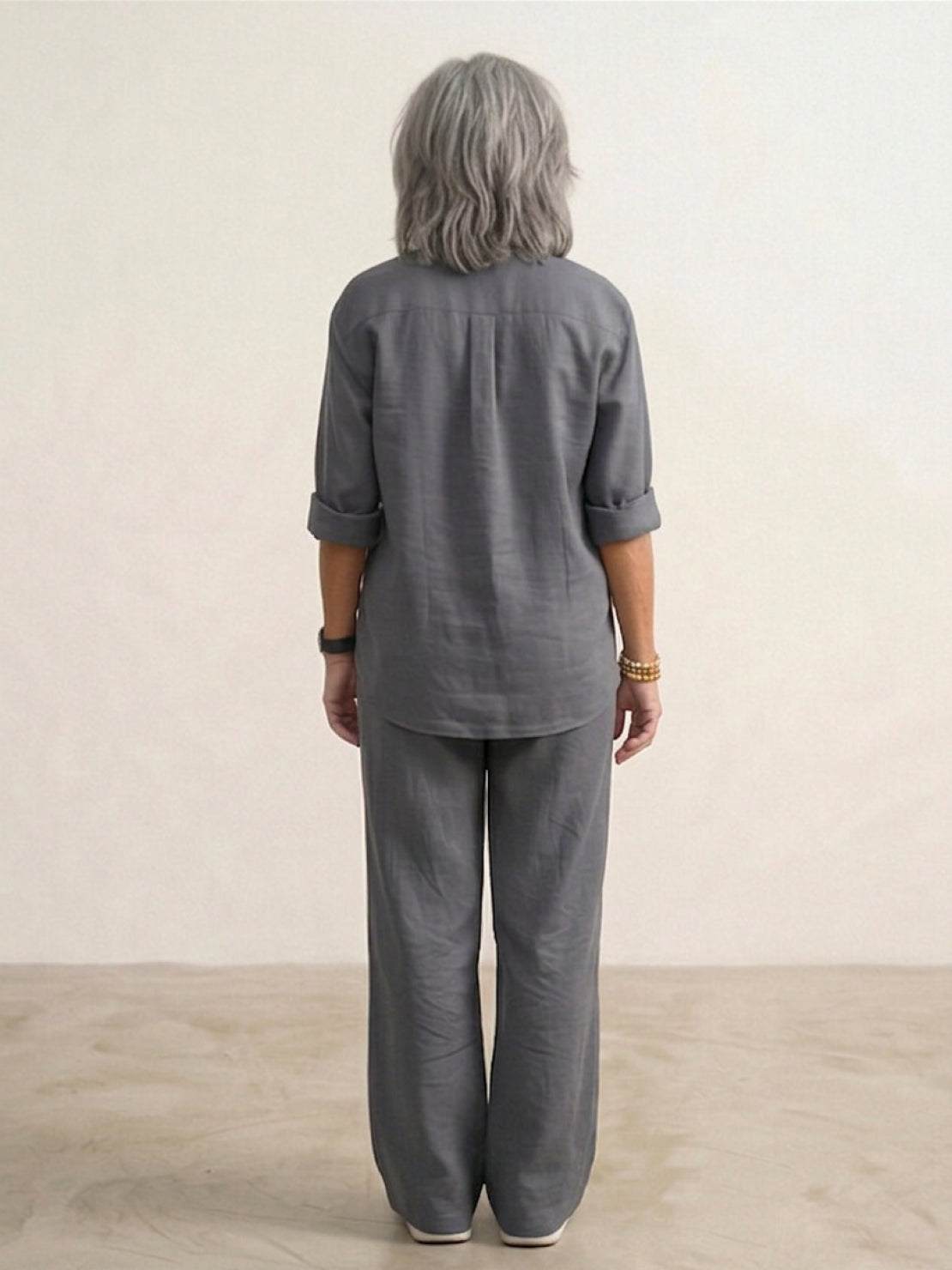 Women's Button-Down Shirt with Wide-Leg Trousers Set