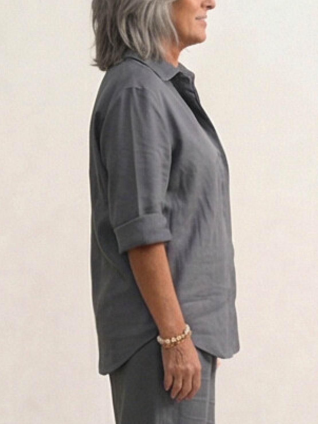 Women's Button-Down Shirt with Wide-Leg Trousers Set