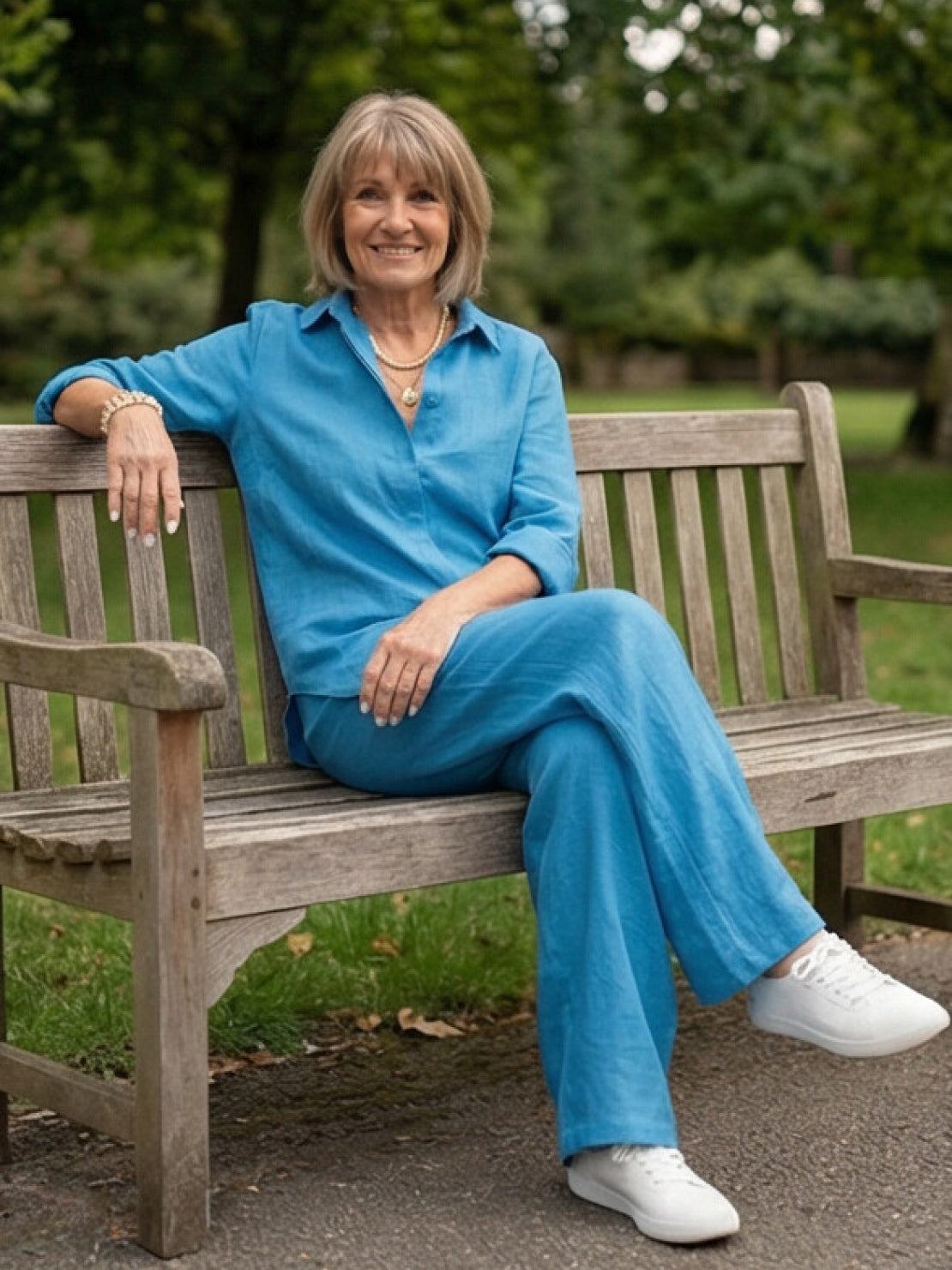 Women's Button-Down Shirt with Wide-Leg Trousers Set