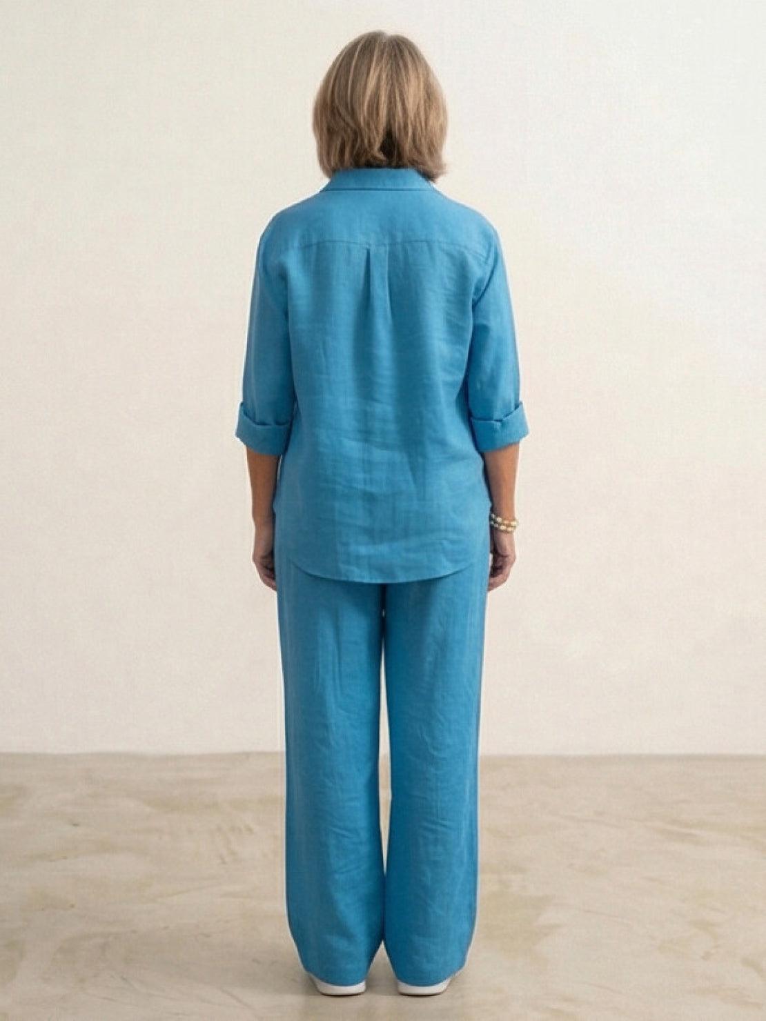 Women's Button-Down Shirt with Wide-Leg Trousers Set