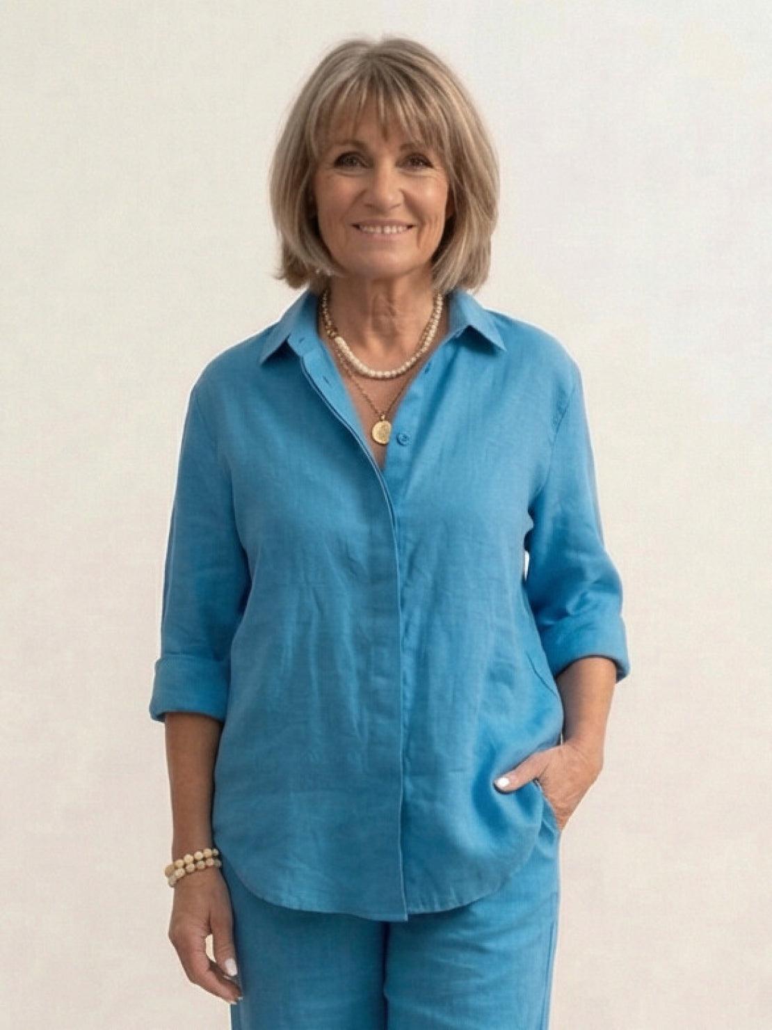 Women's Button-Down Shirt with Wide-Leg Trousers Set