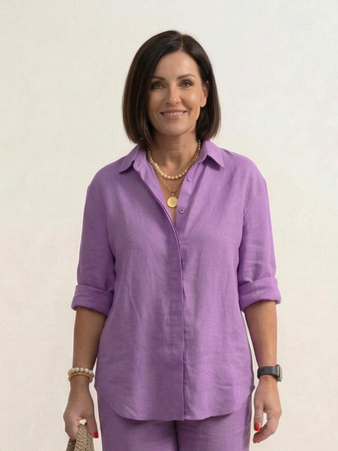 Women's Button-Down Shirt with Wide-Leg Trousers Set