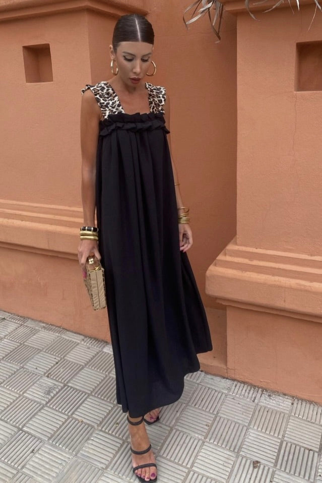 Women’s Strap Dress with Leopard Pattern | Maxi