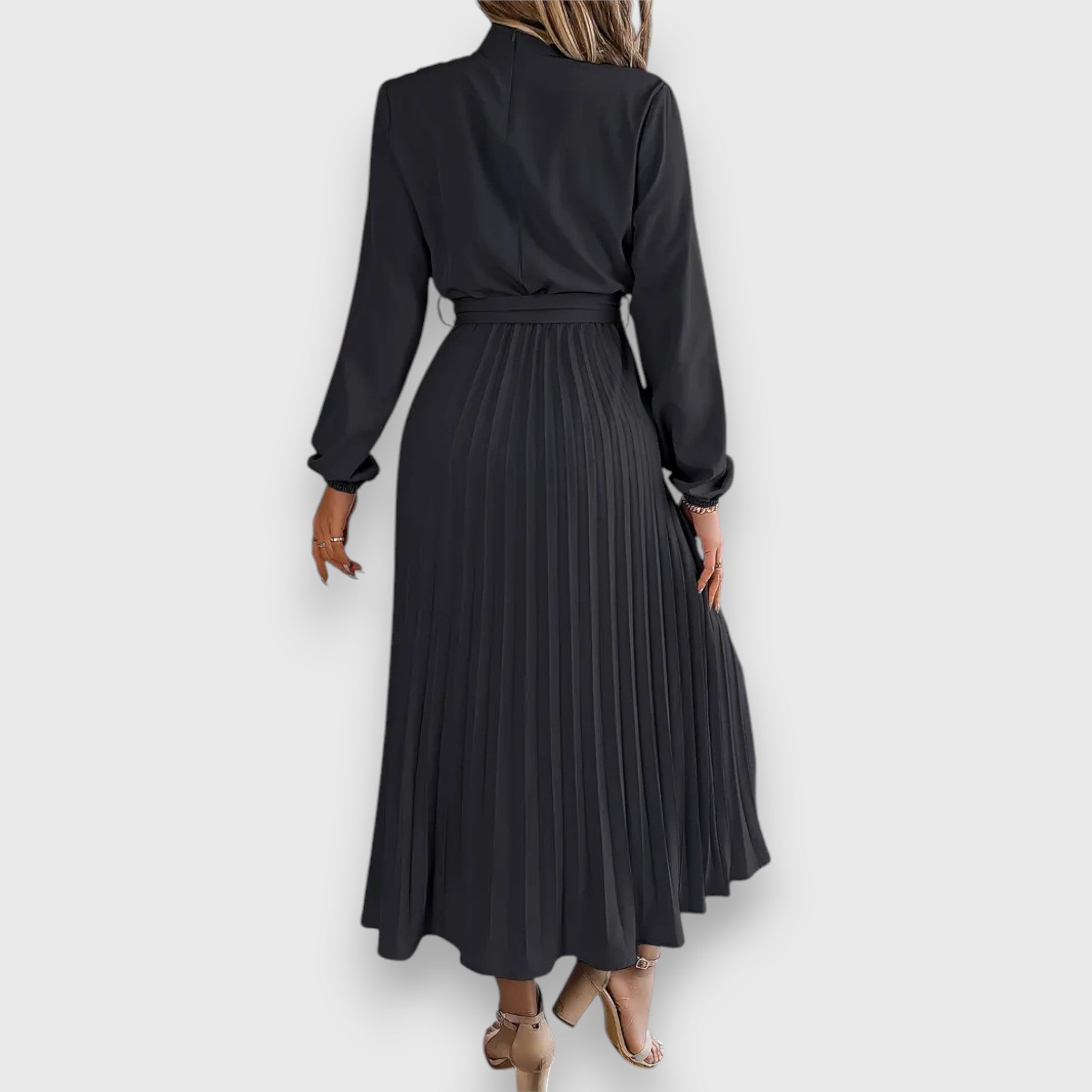 Women's Pleated Midi Dress with Flared Skirt and Sleeveless Design