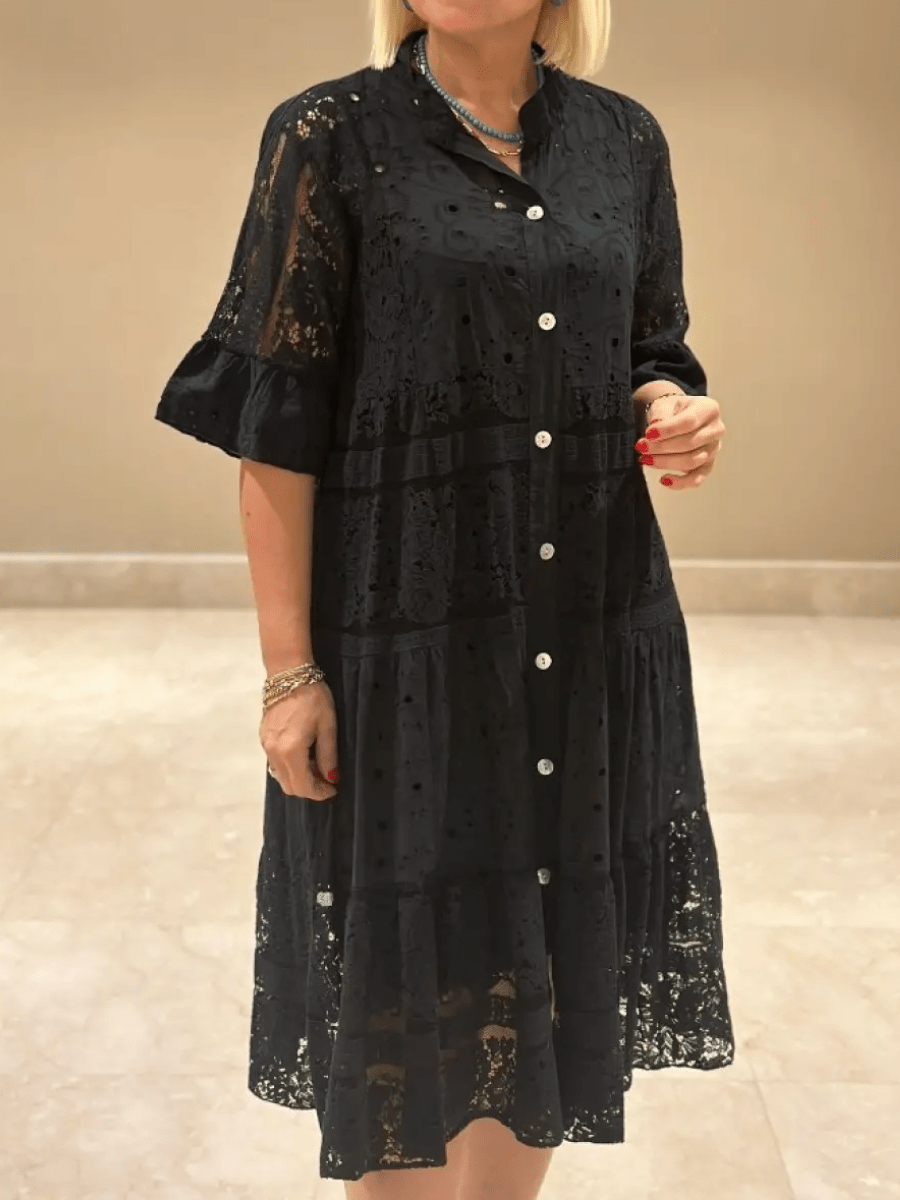 Women's Floral Midi Dress with Short Sleeves and A-Line Silhouette