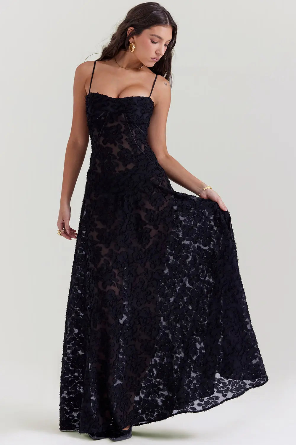 Women's Long Summer Dress with Open Back and Adjustable Straps