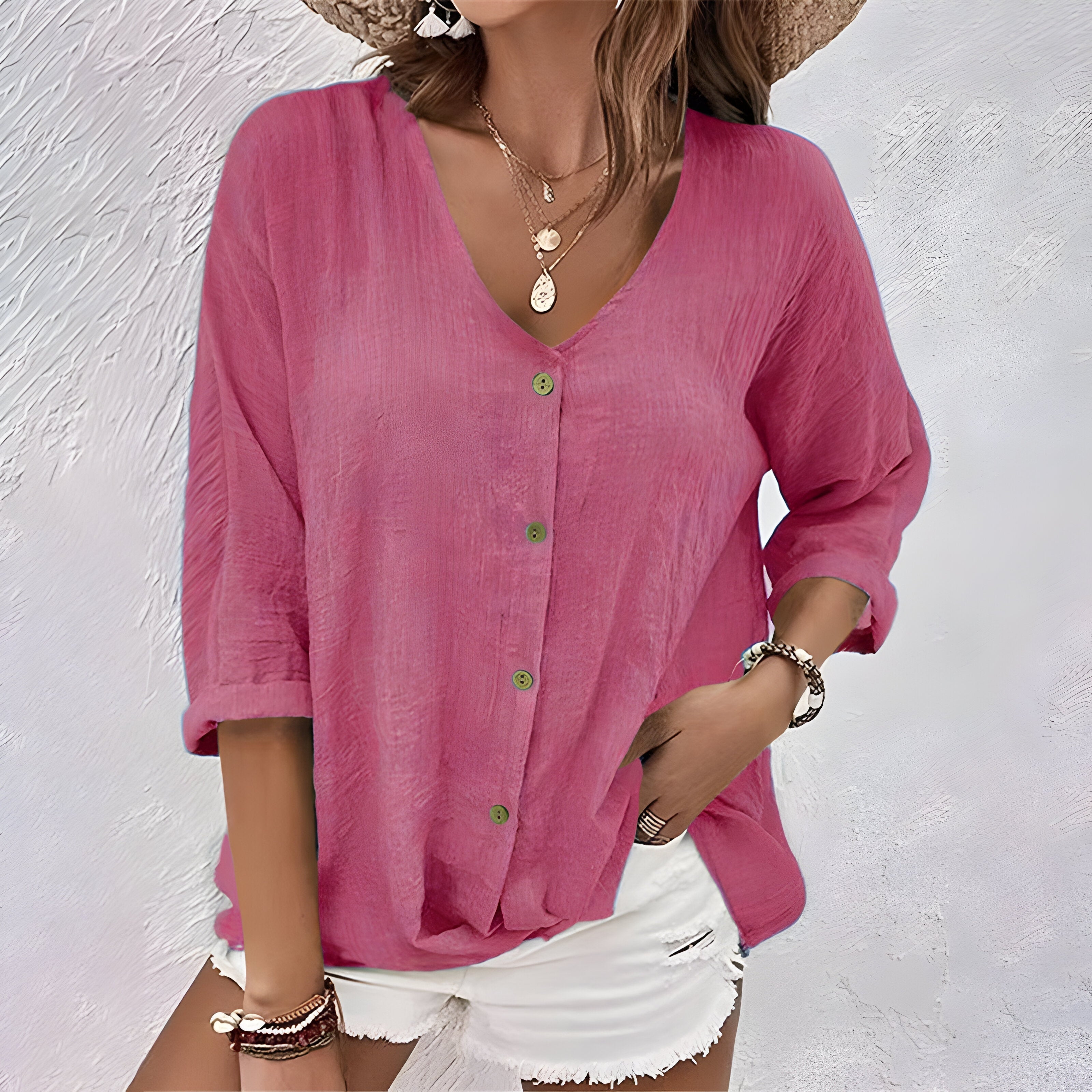 Women's Button-Up Blouse with Relaxed Fit and Breathable Fabric