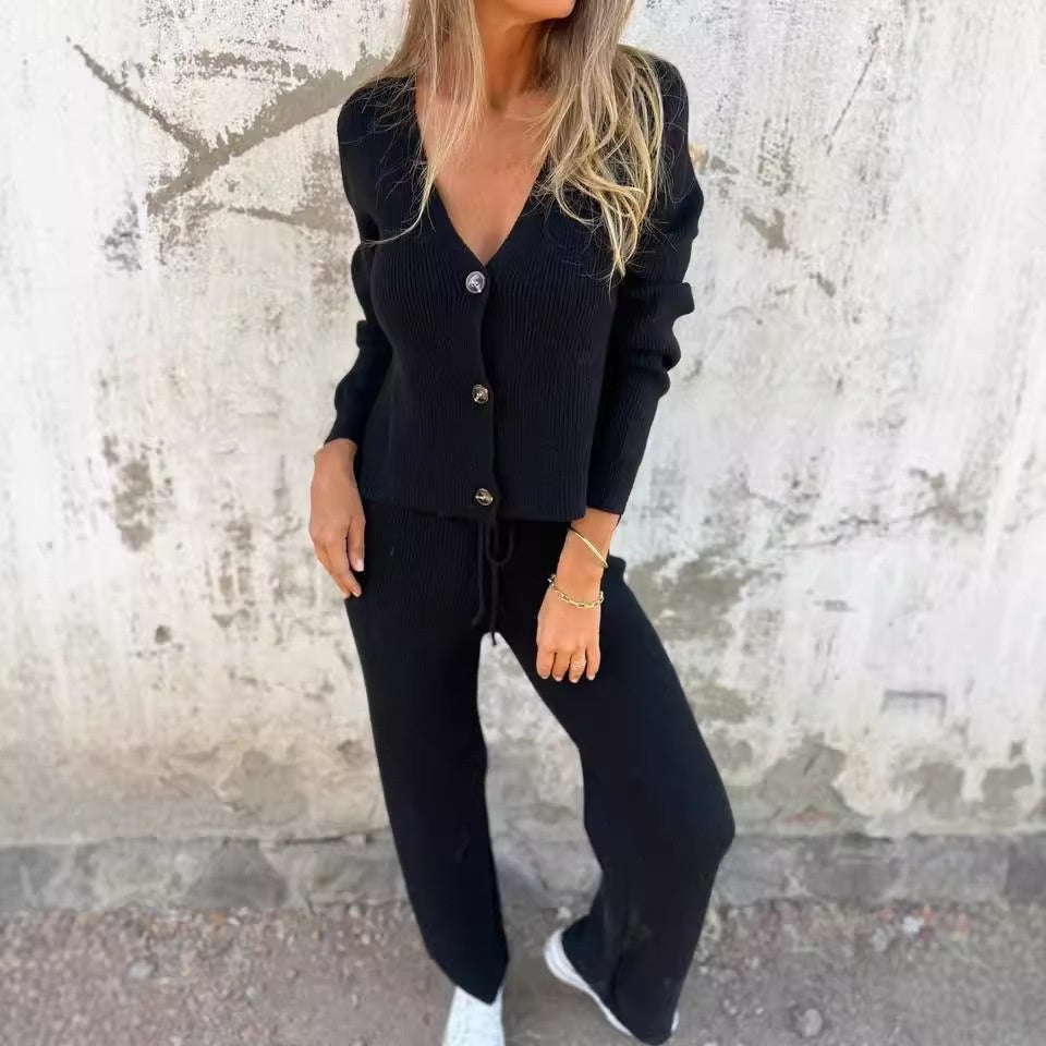 Women's 2-Piece Cardigan Set with Open Front and Long Sleeves