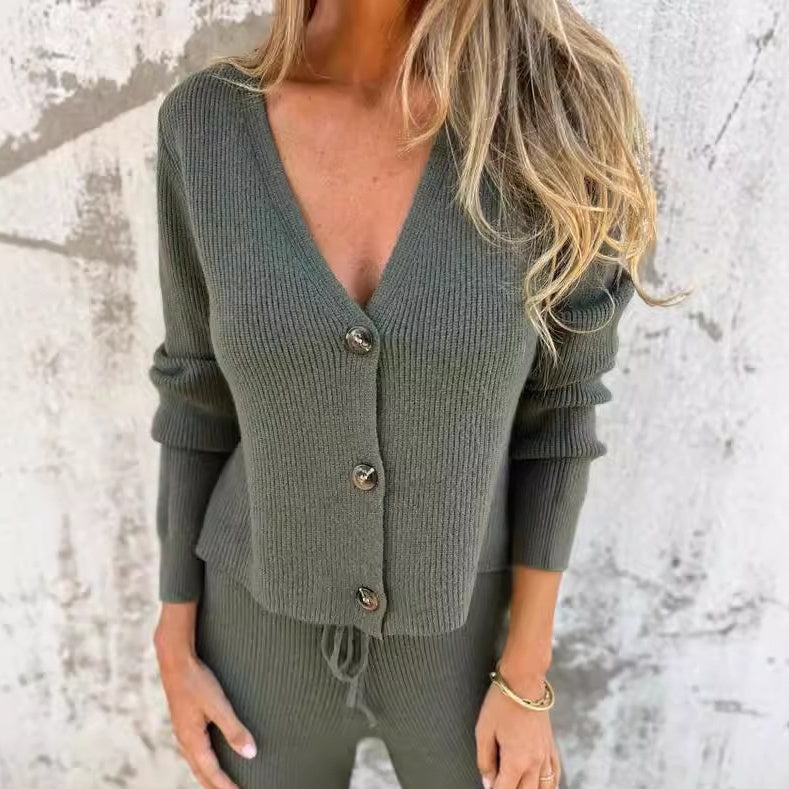 Women's 2-Piece Cardigan Set with Open Front and Long Sleeves
