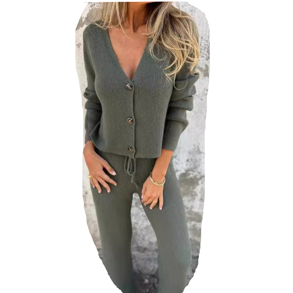 Women's 2-Piece Cardigan Set with Open Front and Long Sleeves
