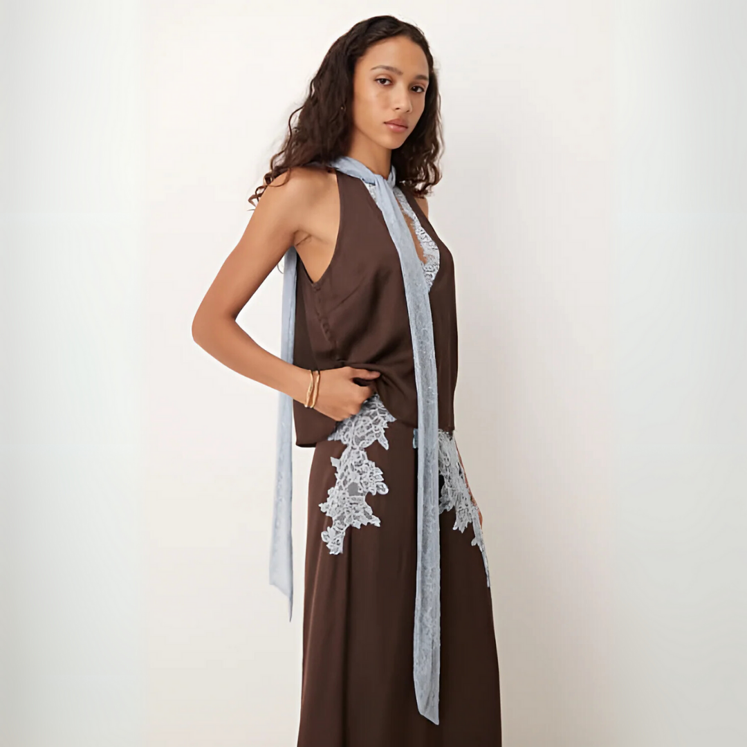 Women's Lace Panel Top and Skirt Set with Stylish Design and Versatile Fit