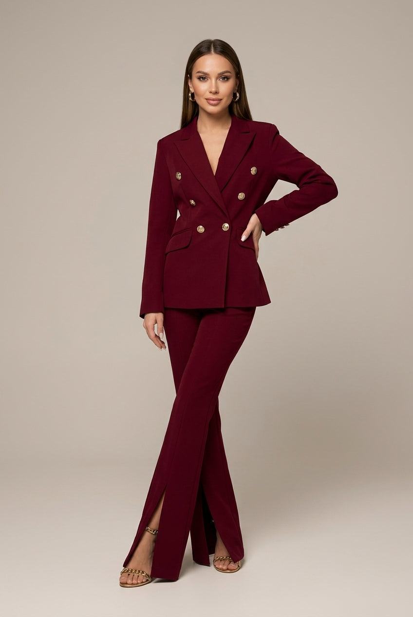 Women's Double-Breasted Peak Lapel Blazer and Flared Pants Set | Two-Piece