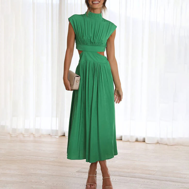 Women's Versatile Midi Dress with Side Slit and Adjustable Straps