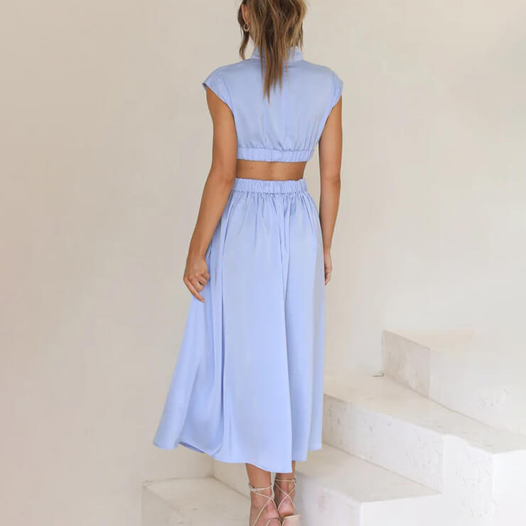 Women's Versatile Midi Dress with Side Slit and Adjustable Straps