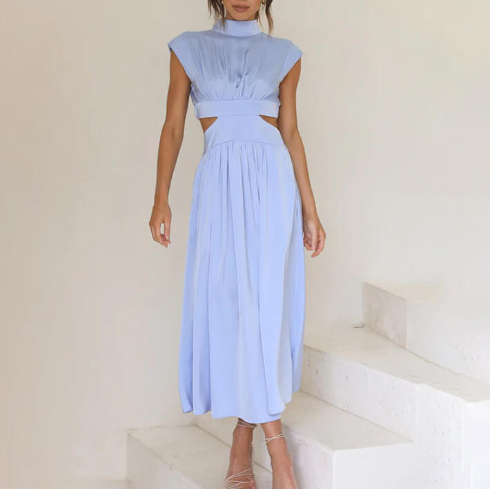 Women's Versatile Midi Dress with Side Slit and Adjustable Straps