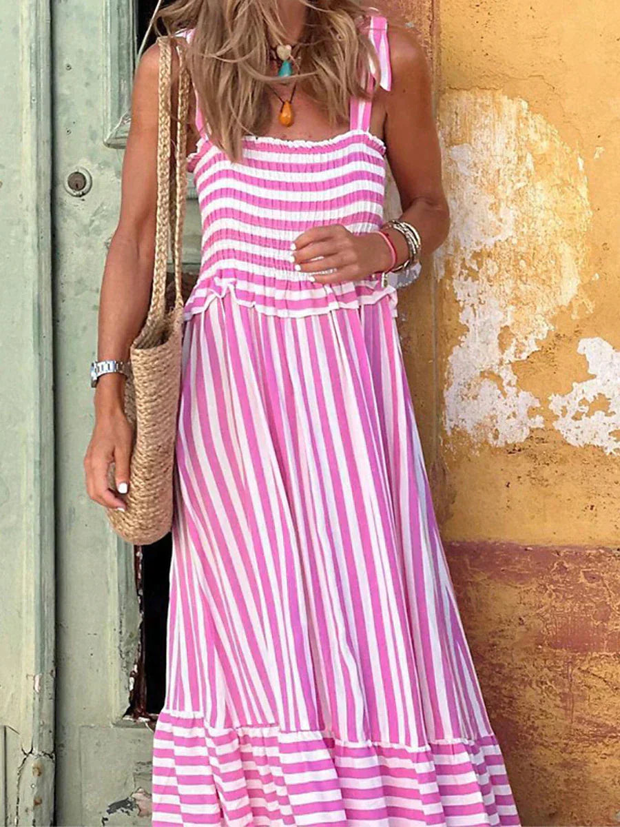 Women's Striped Summer Dress with Sleeveless Design and Flowy Fit