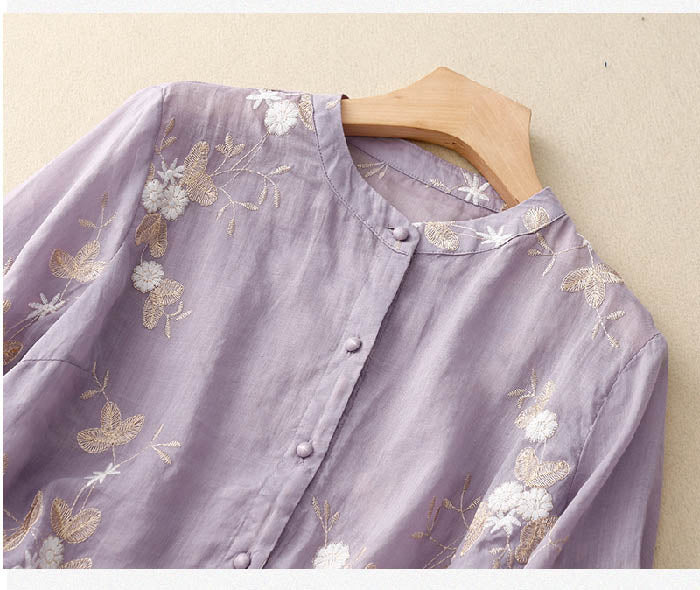 Women's Blouse with Floral Accents and Lightweight Fabric